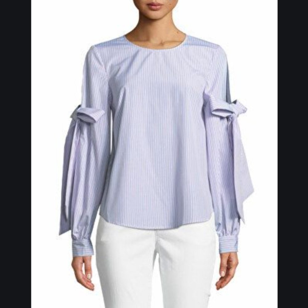 5/$20 Marled Reunited Pinstriped Open Bow Tie Sleeve Top